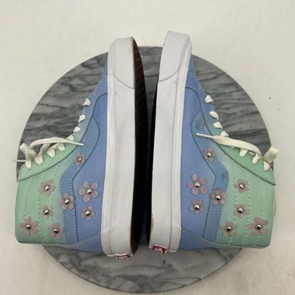 Vans Sponge Bob Sneakers Womens 8 Leather 2 Tone Blue Green Floral Skate Shoes - Picture 6 of 12